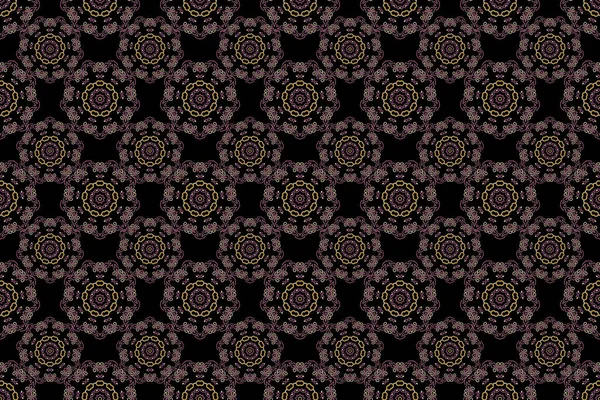 Декоративная Рамка Розовых Желтых Цветах Черном Фоне Растертые Безшиповые Дамасские — стоковое фото