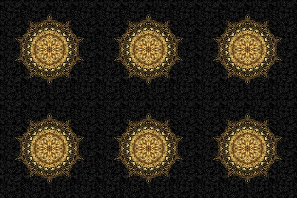 Raster Gyllene Mandala Form Svart Bakgrund Enskild Blommig Logotyp Lutande — Stockfoto