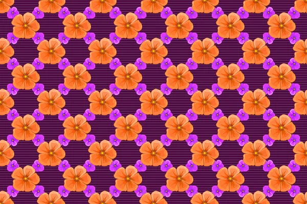 Weicher Aquarell Kosmos Blumendruck Nahtloses Muster Auf Violettem Hintergrund Raster — Stockfoto