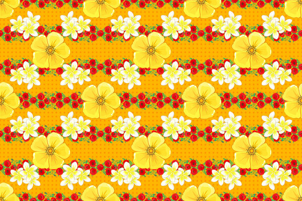 Бесшовный цветочный узор можно использовать для обоев, оберточной бумаги, текстильной печати. Леаф натуральный цветочный узор, летний дизайн. Цветочная концепция на желтом заднем плане
.