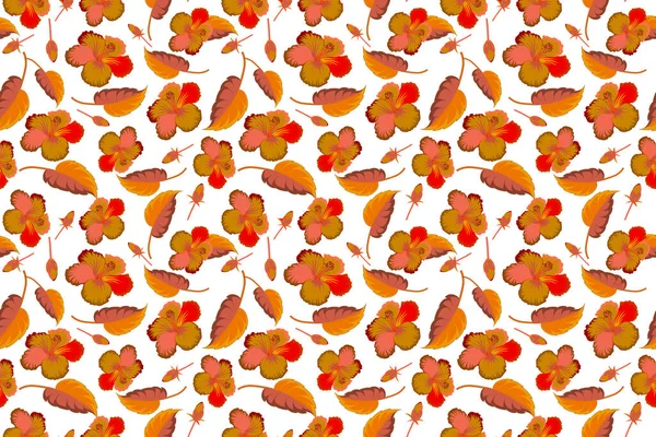 Hibiskusblüte Nahtloses Muster Orangen Und Gelben Farben Auf Weißem Hintergrund — Stockfoto