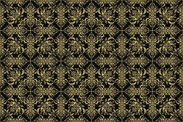 Seamless Pattern Golden Elements Curls Ornaments Black Background Raster Oriental — Stock Photo, Image