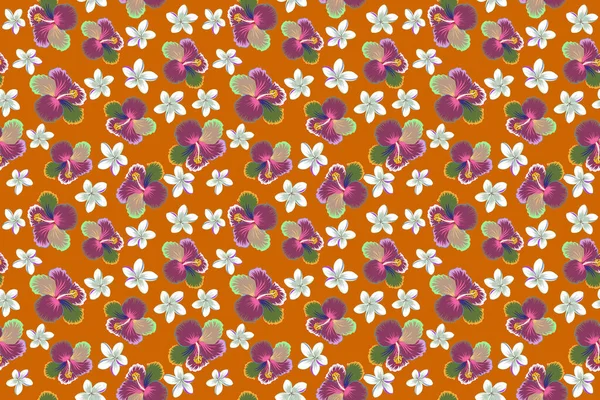 Hibiscus Flower Background Motley Seamless Pattern Pretty Purple Orange White — Stock Photo, Image