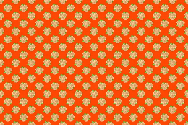Naadloos Bloemenpatroon Met Gestileerde Rozenbloemen Groene Bladeren Beige Groene Oranje — Stockfoto
