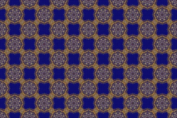 Ornamento Dourado Raster Sem Costura Estilo Árabe Fundo Azul Padrão — Fotografia de Stock