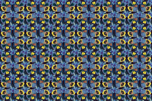 Квітка Растрового Космосу Безшовний Візерунок Синьому Жовтому Фіолетовому Кольорах — стокове фото