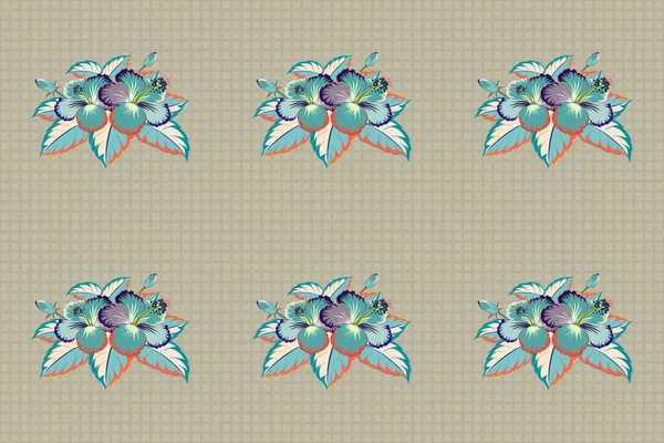 Hawaiian Tropical Natural Floral Seamless Pattern Blue Beige Gray Colors — Stock Photo, Image