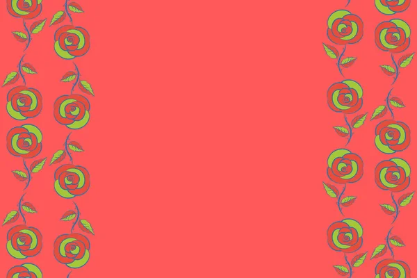 Stylish Flowers Print Vertical Rose Seamless Pattern Green Orange Pink — Stock Photo, Image