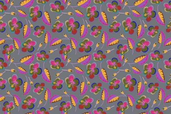 Seamless pattern of Hawaiian Aloha Shirt seamless design in violet, green and gray colors.