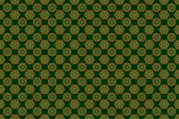 Raster old moroccan, arabian and turkish ornaments. Seamless golden vintage pattern on green background.
