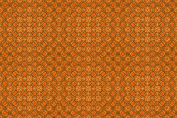 Abstraktní Bezešvý Vzor Zlatými Opakujícími Prvky Oranžovém Pozadí Oriental Raster — Stock fotografie