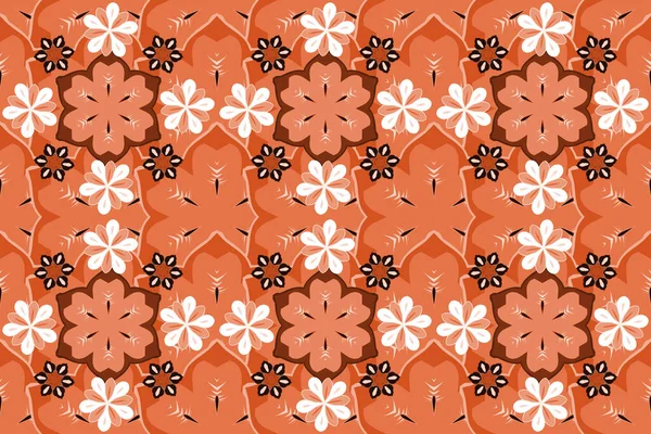 Seamless Pattern Decorative Summer Flowers Orange Brown Colors Watercolor Raster — Stock Photo, Image