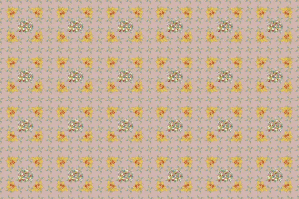Nahtloses Blumenmuster Mit Stilisierten Blüten Grau Gelb Und Beige Raster — Stockfoto
