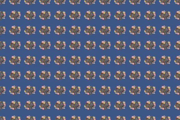 Растровая Иллюстрация Этнические Цветочные Бесшовные Узоры Голубом Бежевом Розовом Цветах — стоковое фото