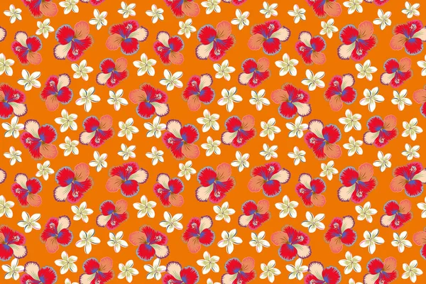 Hibiscus Flower Seamless Pattern Orange Red White Colors — Stock Photo, Image