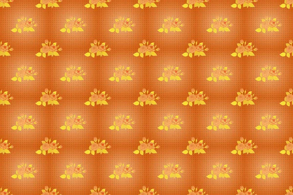 Raster Otwarte Kwiaty Pąki Bezszwowy Wzór Kolorze Pomarańczowym Czarnym Żółtym — Zdjęcie stockowe