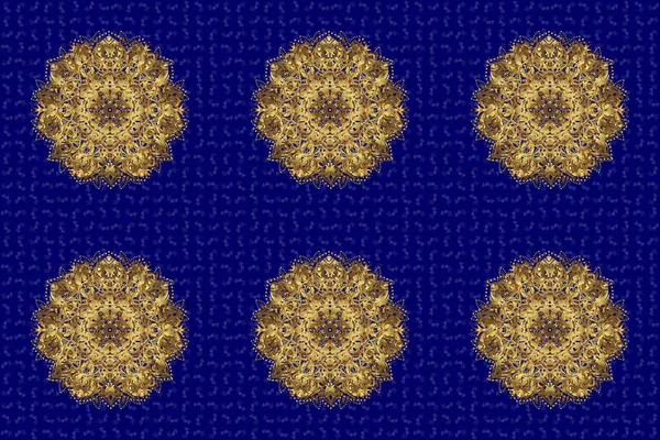 Raster Mandala Oro Modello Ornamento Rotondo Sfondo Blu — Foto Stock