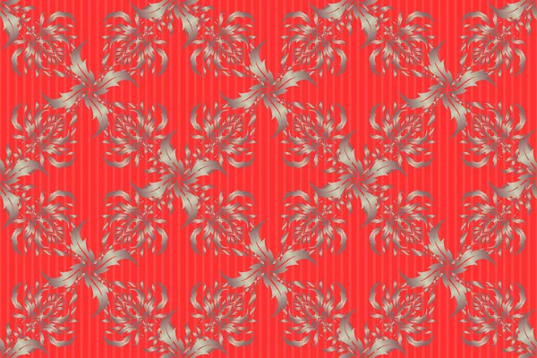 Vintage ornamental background with victorian pattern in red colors. Raster illustration. Seamless damask pattern.