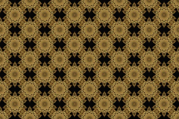 Seamless Raster Image Elements Gold Color Black Background Wallpaper Presentation — Stock Photo, Image
