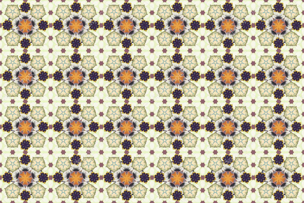 Floral seamless pattern. Green, purple and beige ornament. Seamless background. Wallpaper baroque, damask.