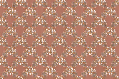 Turuncu, kahverengi ve bej renkli primula çiçekleriyle sulu boya deseni. Dekorasyon ve tasarım için güzel bir raster deseni. Primula çiçeklerinin zarif deseni. Eski tarz moda yazdırma