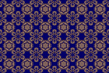 Pırıl pırıl altın şeritler, zigzag semboller, dalgalı şeritler, mavi üzerine pürüzsüz desenli altın çizgiler. Kartlar, davetiyeler, düğün, ambalaj kağıtları için el yapımı raster deseni.