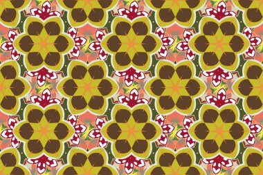 Geleneksel klasik raster süsü. Oryantal kahverengi, sarı ve yeşil pürüzsüz desenli Arabesk ve soyut elementlerle.
