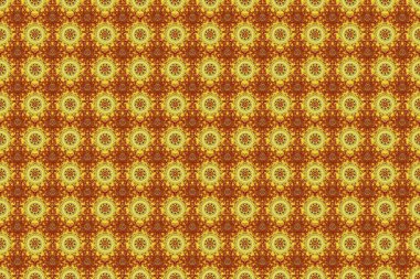 Sorunlu damasküler desensiz arka plan fayansları. Kahverengi, sarı ve turuncu renklerde pürüzsüz süsler..