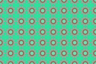 Raster illüstrasyonu. Damask arkaplan deseni yeşil ve pembe renklerde.