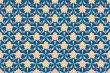 Mavi, pembe ve gri renklerde kusursuz desen. Karmaşık süslemeli Raster çizimi.