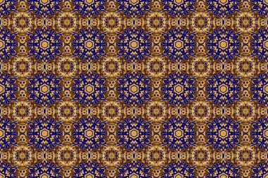 Raster altın pürüzsüz desen. Mavi arkaplandaki altın elementlerin dokusu.