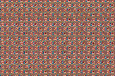 Pembe, turuncu ve mavi renklerde kusursuz desen. Raster el çizimi pembe, turuncu ve mavi amber çiçekleri.