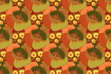 Soyut zarafet, turuncu, sarı ve yeşil renkli gelincik çiçekleri olan pürüzsüz desen..