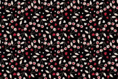 Raster vintage suluboya kirazsız desen (el çizimi) kırmızı, gri ve kahverengi renklerle.