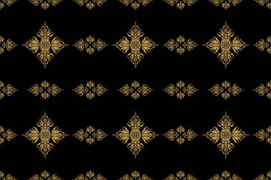 Raster illüstrasyonu. Geometrik yinelenen kusursuz desen, altıgen şekilli, siyah arkaplan üzerinde altın gradyan..