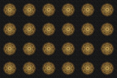 Tibet yogası için soyut sanat çiçekli desen. Bohem dekoratif unsur, Hint kınası tasarımı, retro daire süsü. Mandala altını, kabile eskizi ve siyah arka planda madalyonu var..
