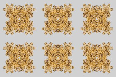 Kabile, Boho, Bohem tarzı, flaş dövme için. Raster Golden Mandala. Gri arkaplandaki süs davetiye kartı Vintage dekoratif ögeleri.