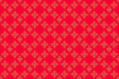 Kırmızı arkaplanda parlak bir arkaplan çizimi. Raster kusursuz altın Noel süsü deseni.
