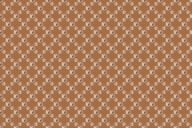 Raster kusursuz arkaplan deseni, stilize kozmos çiçekleri ve yaprakları turuncu, bej ve kahverengi renklerde..