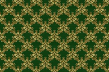 Eski bir süs. Tasarımlarınız ve geçmişleriniz için yeşil ve altın desenli. Ambalaj kağıdı, kumaş veya tekstil için modern geometrik kusursuz desen.