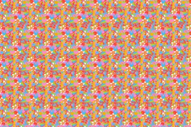 Suluboya boya etkisi, Raster çizimi. Turuncu, pembe ve mavi amber çiçekleri, yaprakları soyutlanmış çiçek. Hibiscus çiçekleri turuncu, pembe ve mavi renklerde. El çizimi çizim.