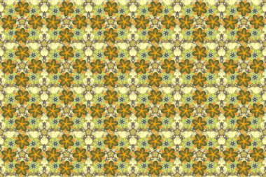 Kahverengi, sarı ve parlak ışıklı bej parıltılı süsler. Dekoratif malzeme veya tebrik kartları için kusursuz desen.