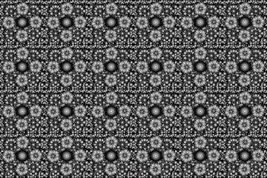 Gri bir arka planda Arap tarzında kusursuz raster gümüşü süsleme. Şam süsü ile kusursuz desen. Duvar kağıtları, arka planlar, el ilanları veya ambalaj kağıtları için desen.