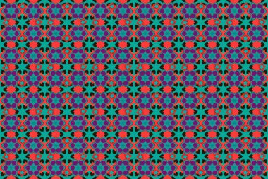 Raster illüstrasyonu. Kırmızı, mavi ve mor elementlerin biçimlendirilmiş pürüzsüz dokusu.