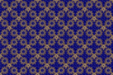 Mavi arka planda altın elementli desen. Klasik dikişsiz doku. Zengin kartı karşılamak için kullanılabilir. Mavi arka planda Raster altın süsü.