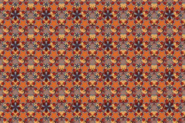 Raster kare kompozisyonu, klasik süs. Turuncu, kırmızı ve gri ızgaralı kusursuz desen.