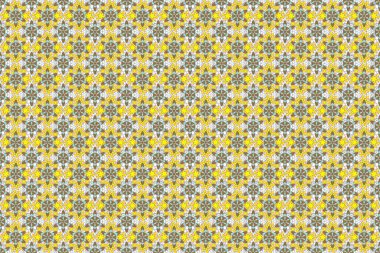 Beyaz, sarı ve kahverengi renklerde güzel, minik çiçekler. Raster illüstrasyonu. Dekor ve tekstil için kusursuz desen. Çiçek açan bitki tomurcuktan çiçeğe evrilir..