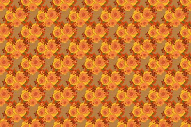 Raster illüstrasyonu. Yumuşak suluboya gül deseni - kahverengi, sarı ve turuncu renklerde pürüzsüz desen.