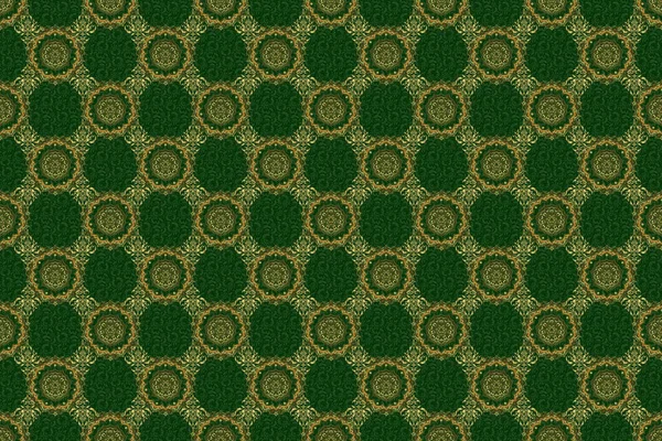 Sömlös Klassisk Raster Gyllene Mönster Traditionell Orientering Prydnad Grön Bakgrund — Stockfoto