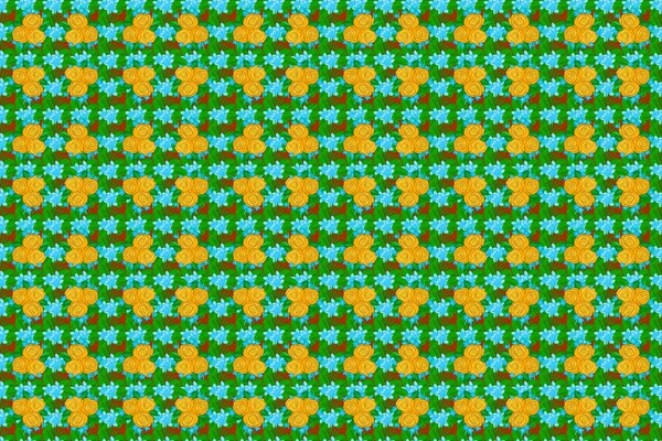 Цветочное Изображение Акварелью Зелеными Синими Желтыми Цветами Роз Бесшовный Узор — стоковое фото